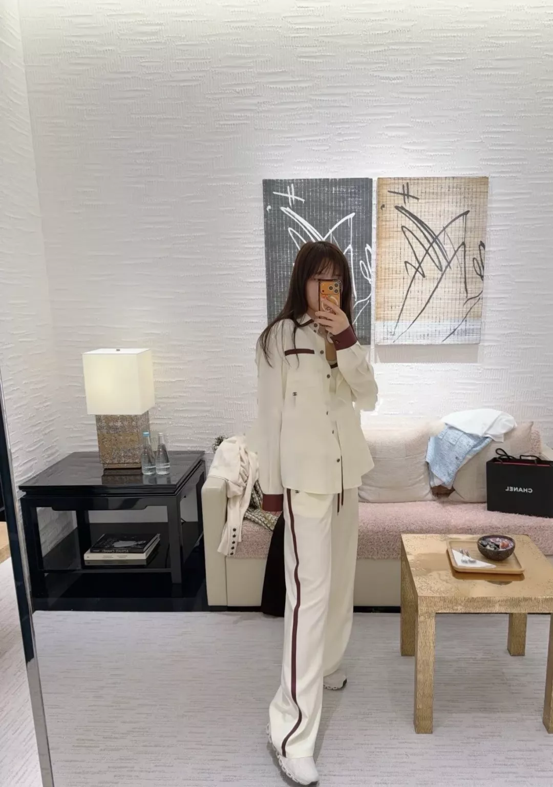 샤넬 카라 배색 실크 셔츠 상세 이미지 16