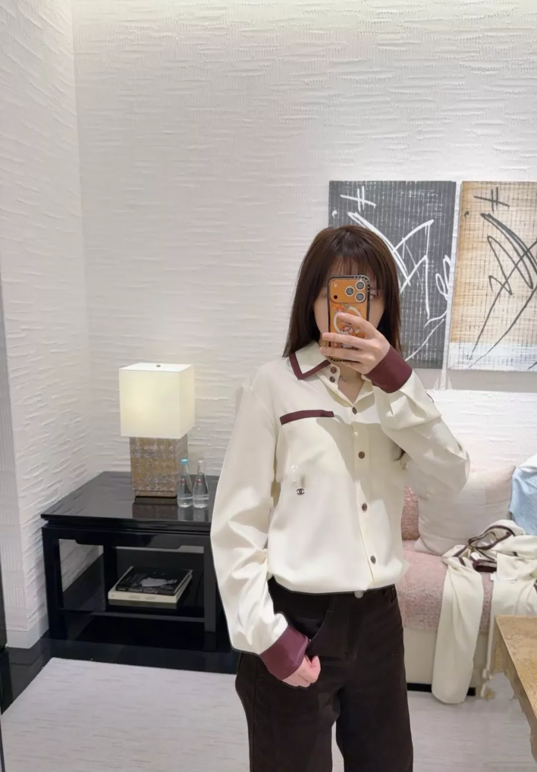 샤넬 카라 배색 실크 셔츠 상세 이미지 17