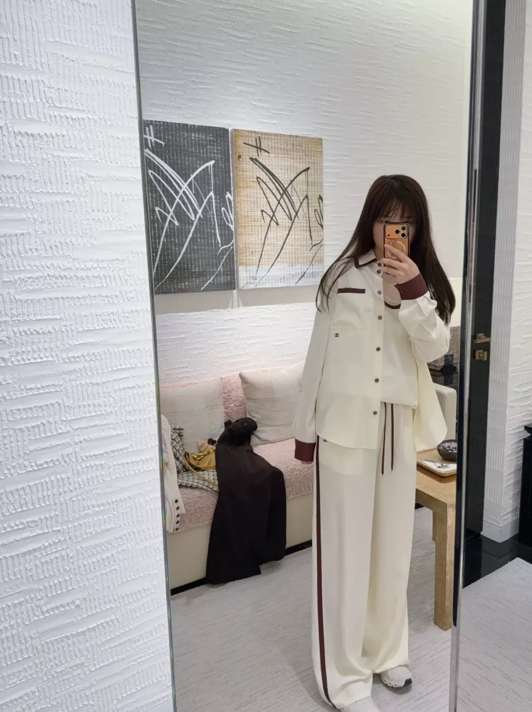 샤넬 카라 배색 실크 셔츠 상세 이미지 14