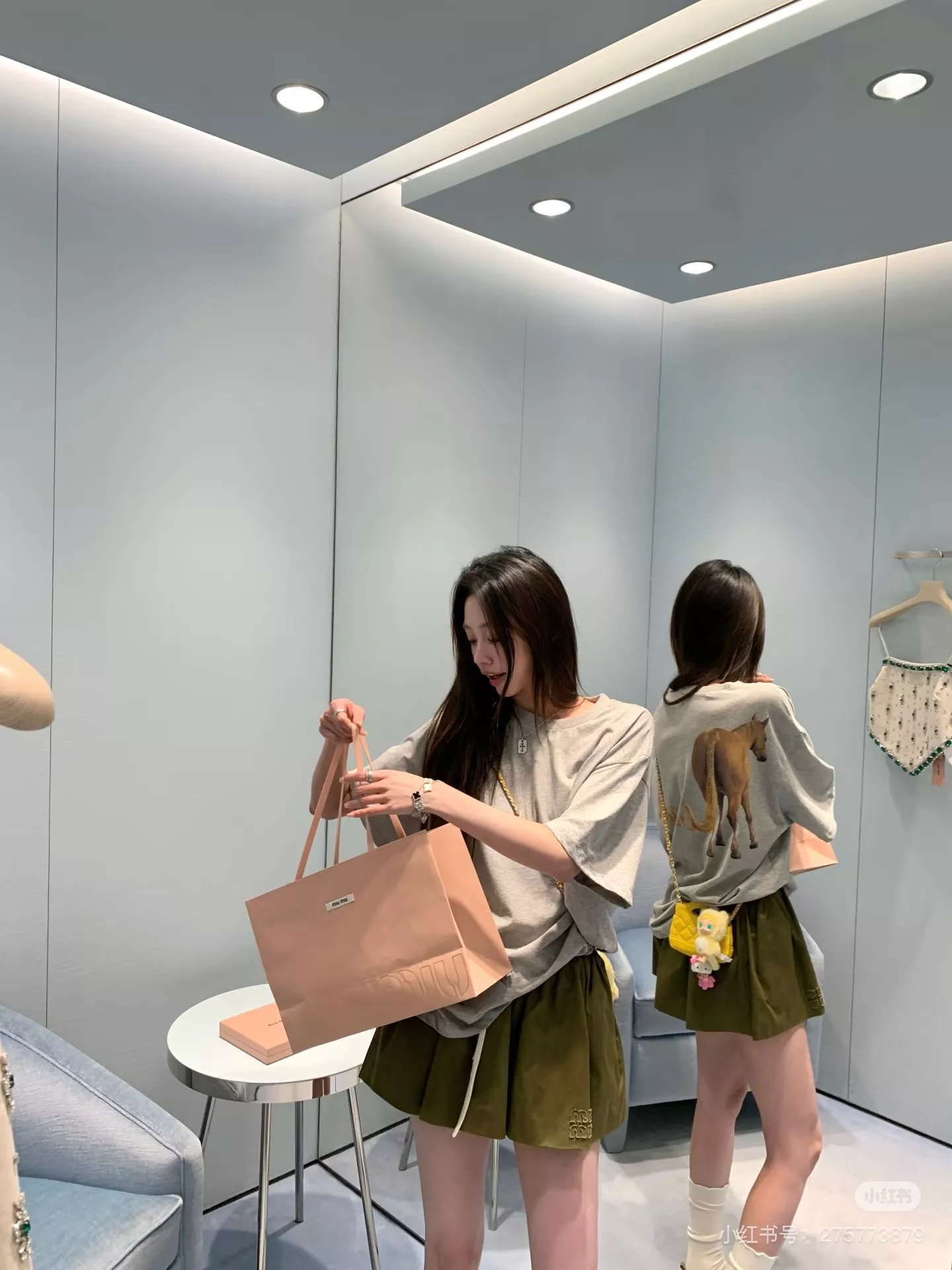 미우미우 올리브 그린 재킷 스커트 세트 상세 이미지 5