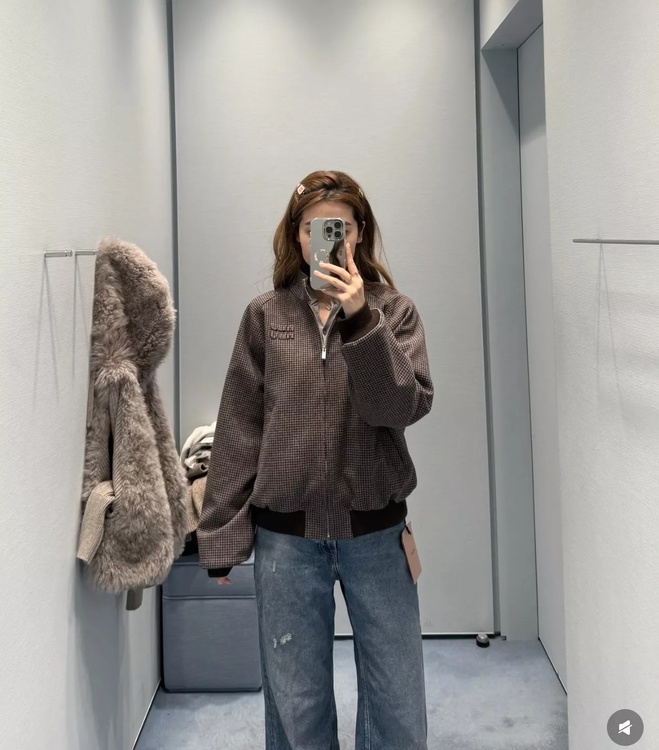 미우미우 양면 울 체크 재킷 상세 이미지 3