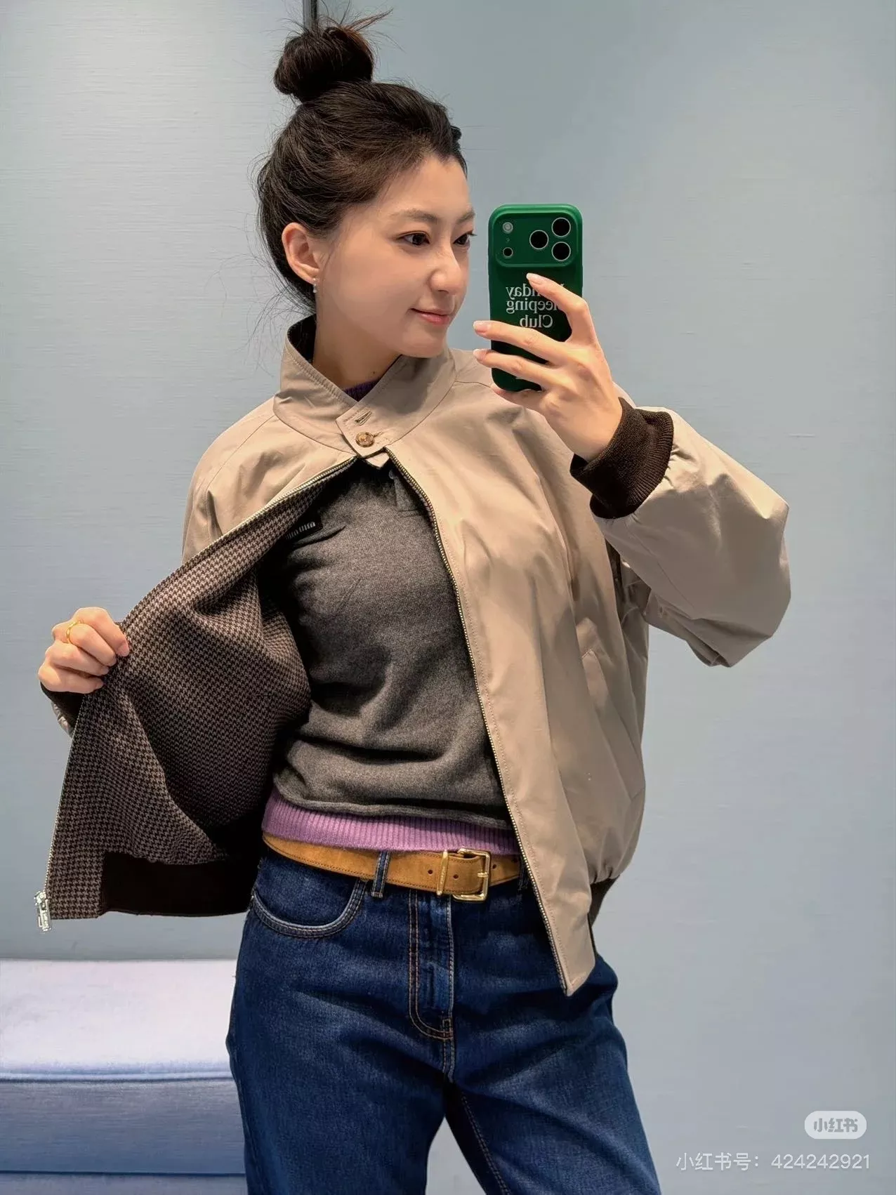 미우미우 양면 울 체크 재킷 상세 이미지 11