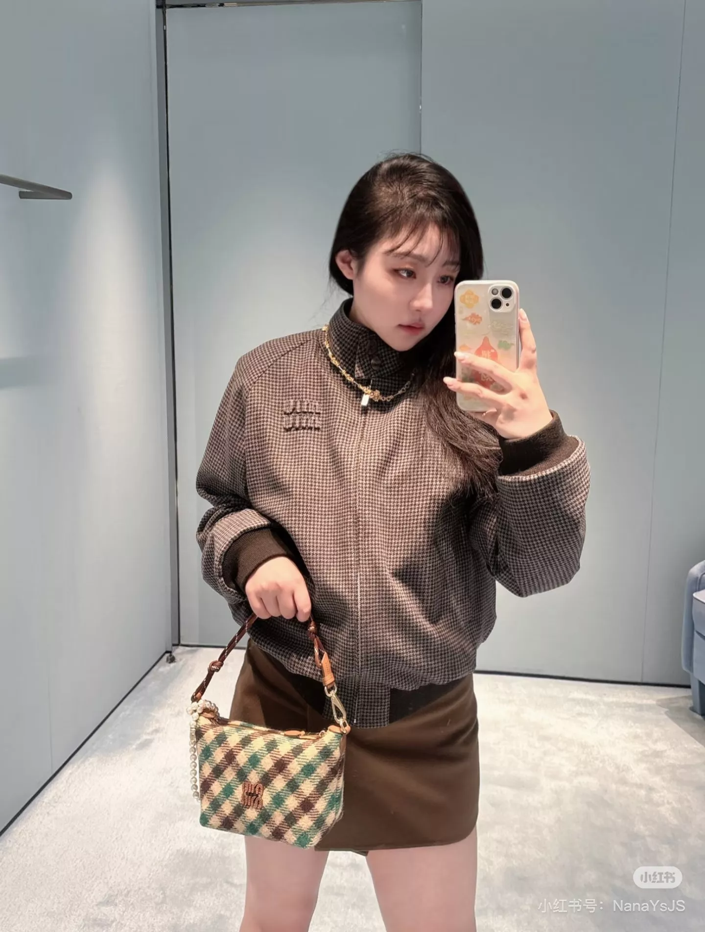 미우미우 양면 울 체크 재킷 상세 이미지 6
