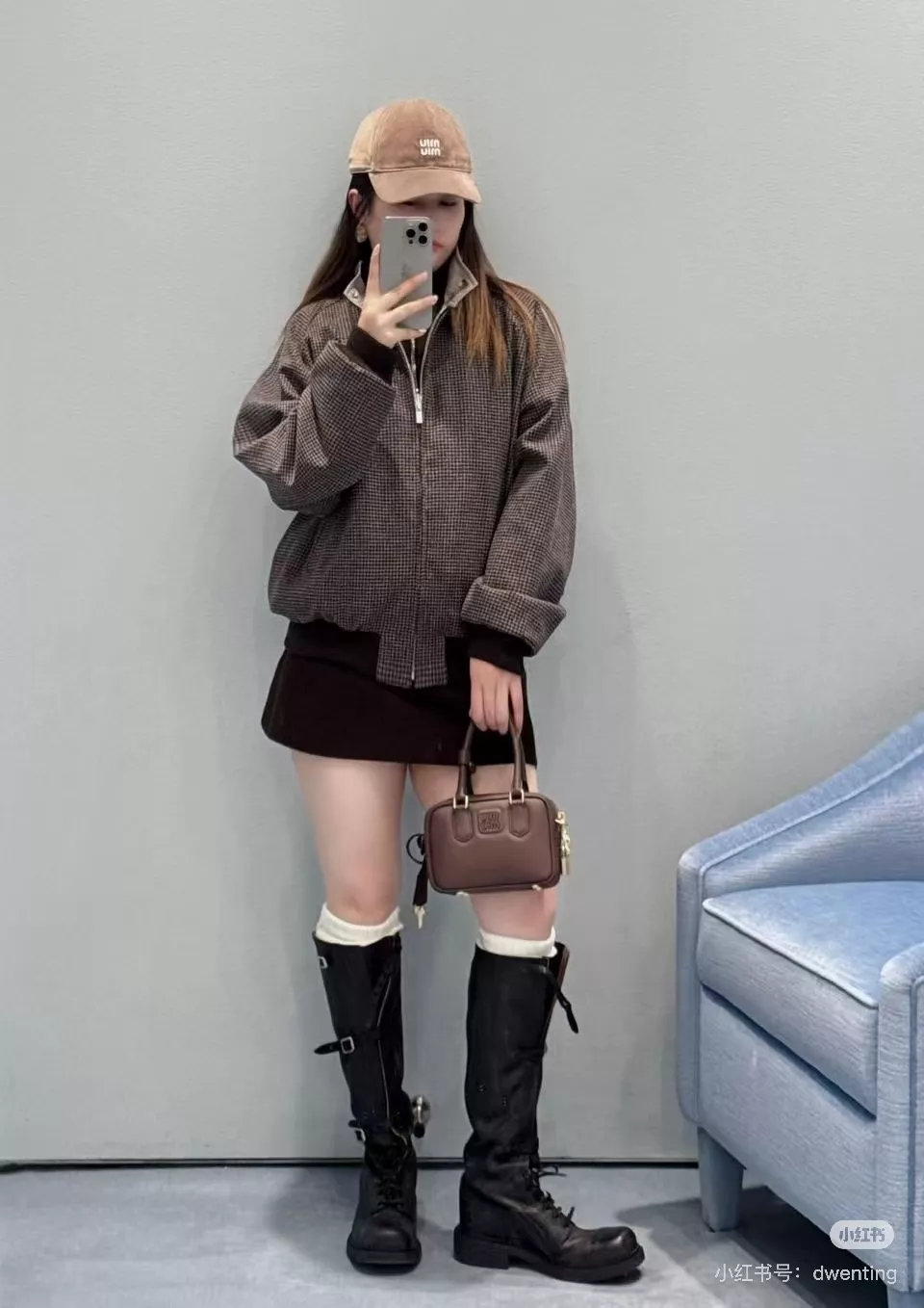 미우미우 양면 울 체크 재킷 상세 이미지 7