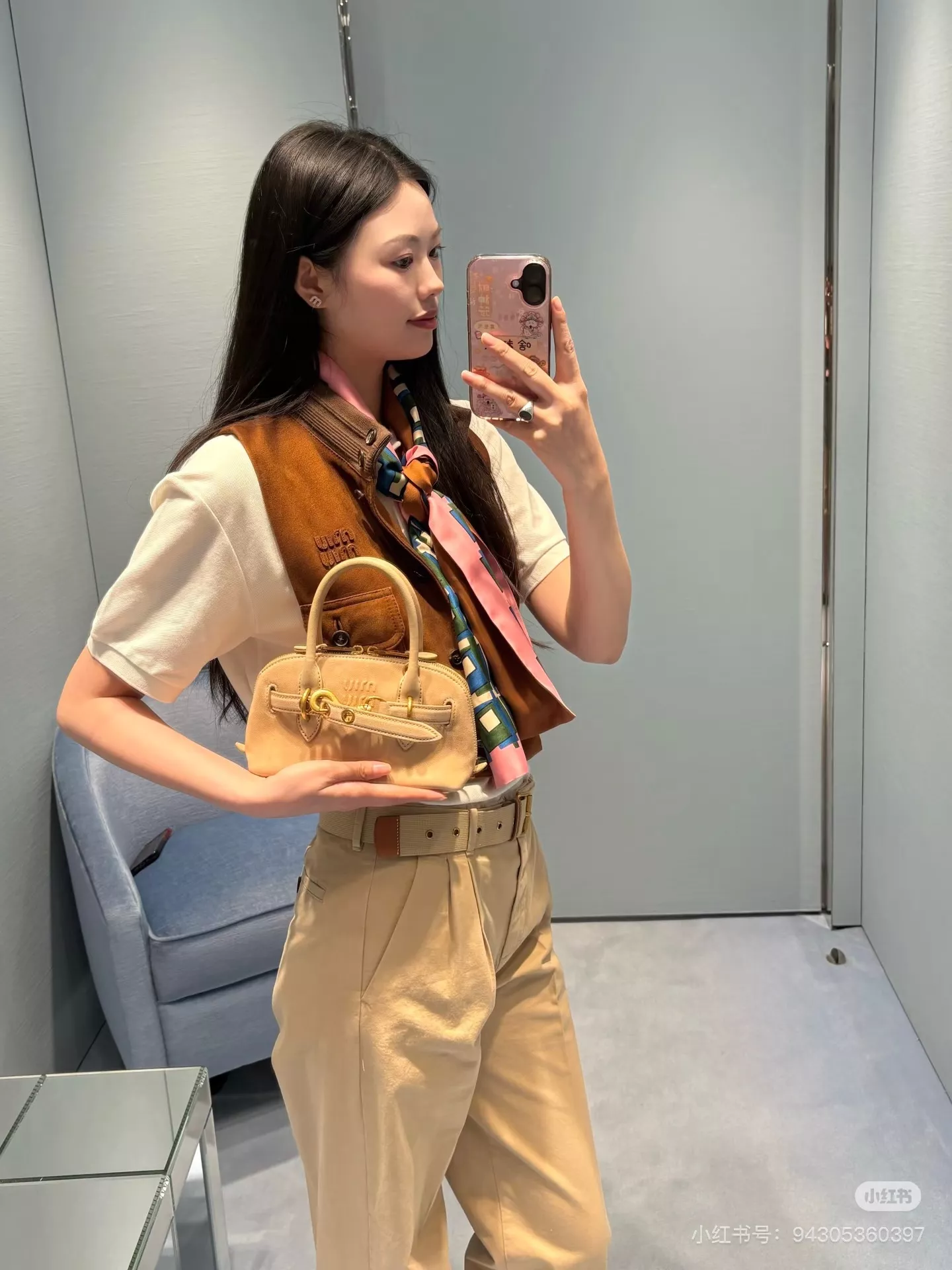 미우미우 벨트 포인트 카키 팬츠 상세 이미지 9