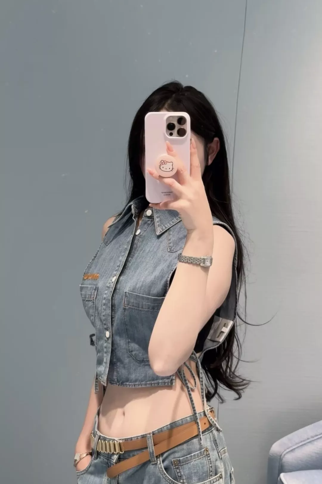 미우미우 배색 자수 레터링 데님 베스트 상세 이미지 9