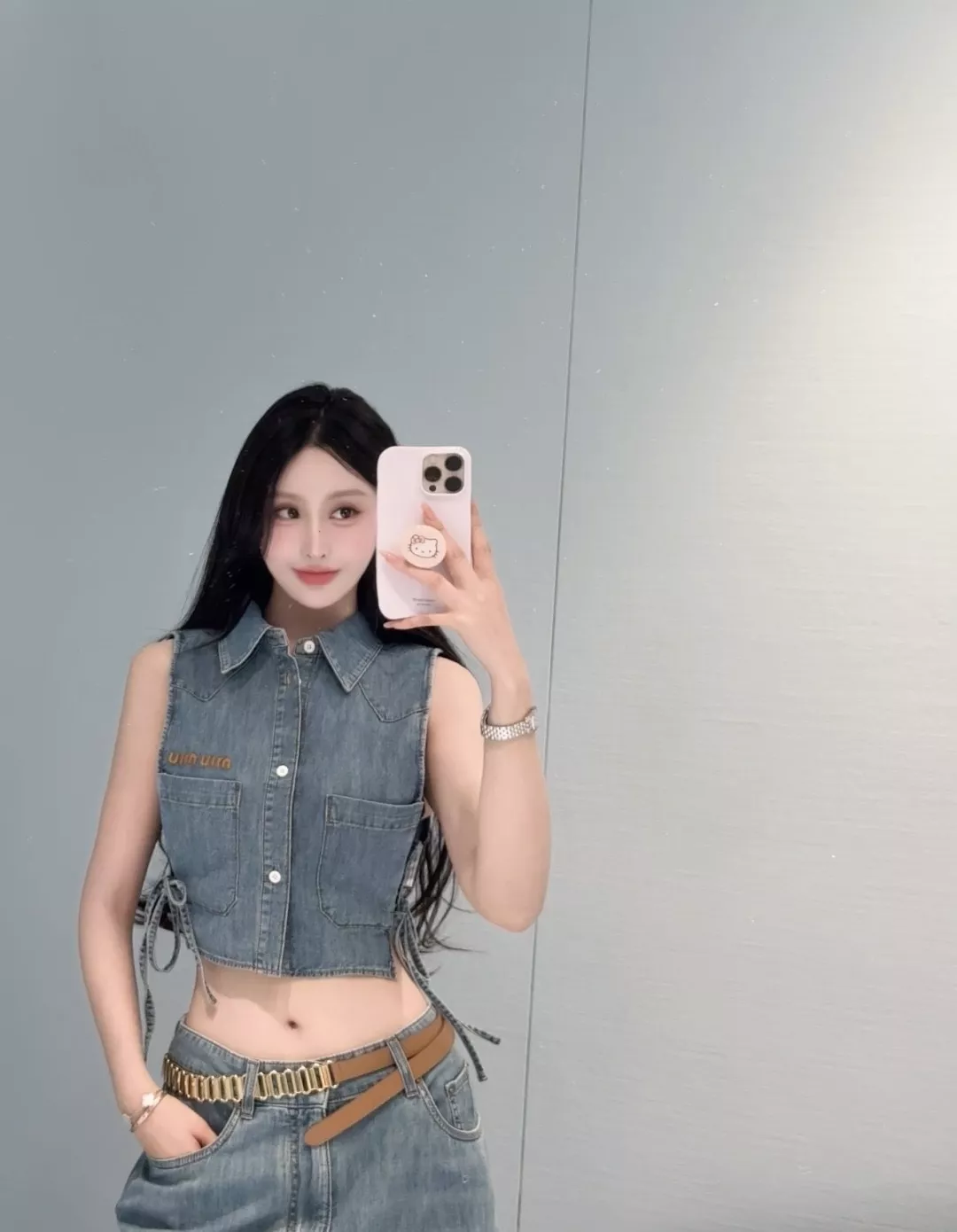 미우미우 배색 자수 레터링 데님 베스트 상세 이미지 27