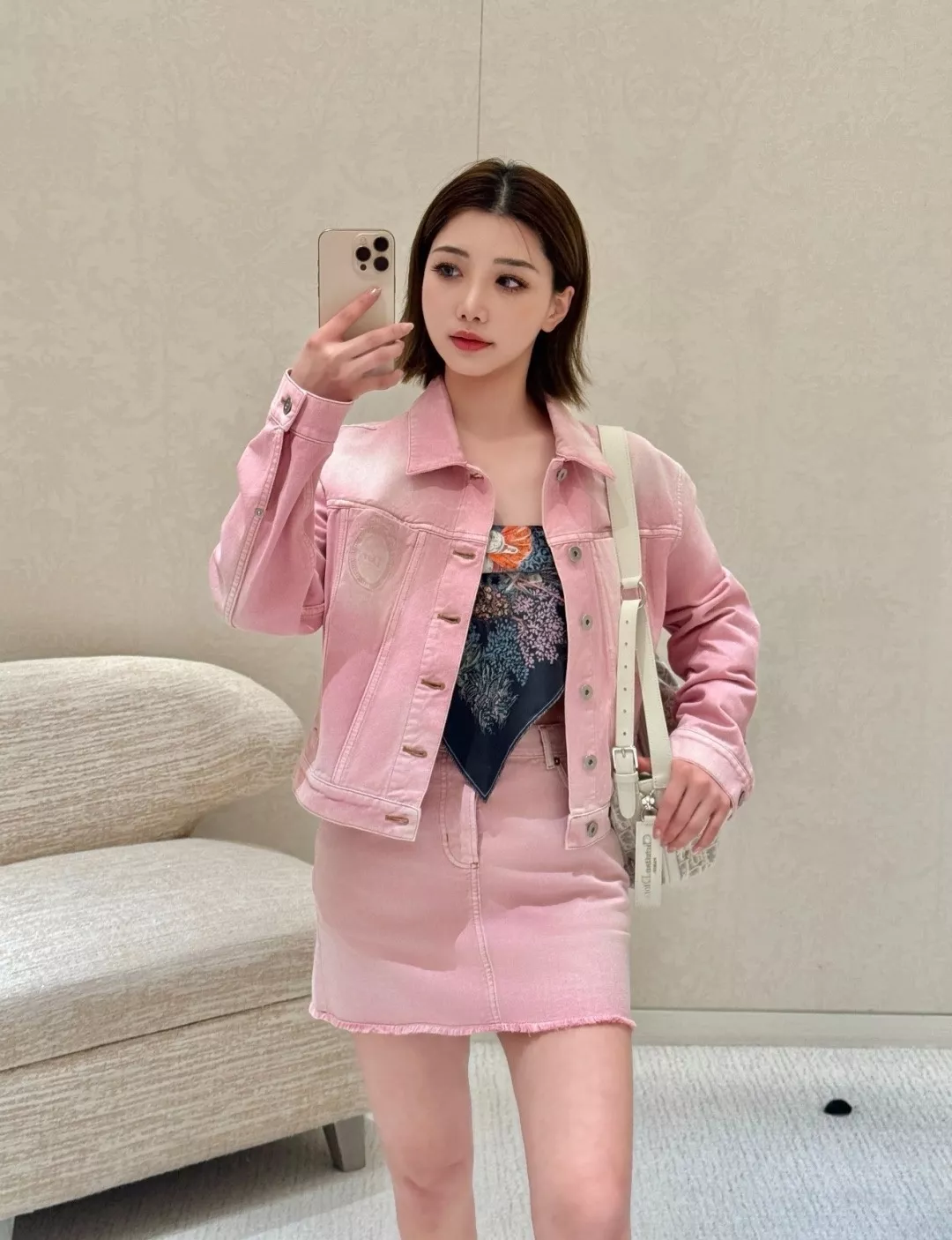 디올 워싱 핑크 데님 숏 스커트 상세 이미지 1