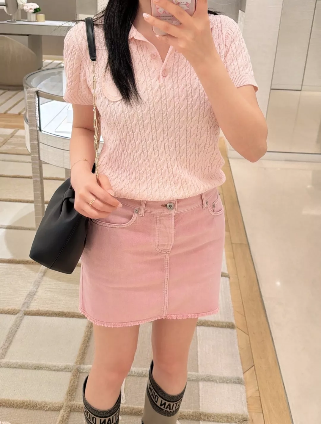 디올 워싱 핑크 데님 숏 스커트 상세 이미지 5