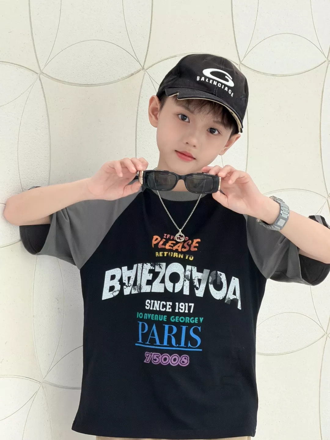 발렌시아가 아동 배색 반소매 티셔츠 세트 상세 이미지 14