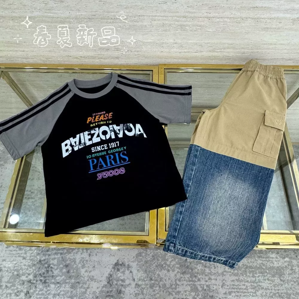 발렌시아가 아동 배색 반소매 티셔츠 세트