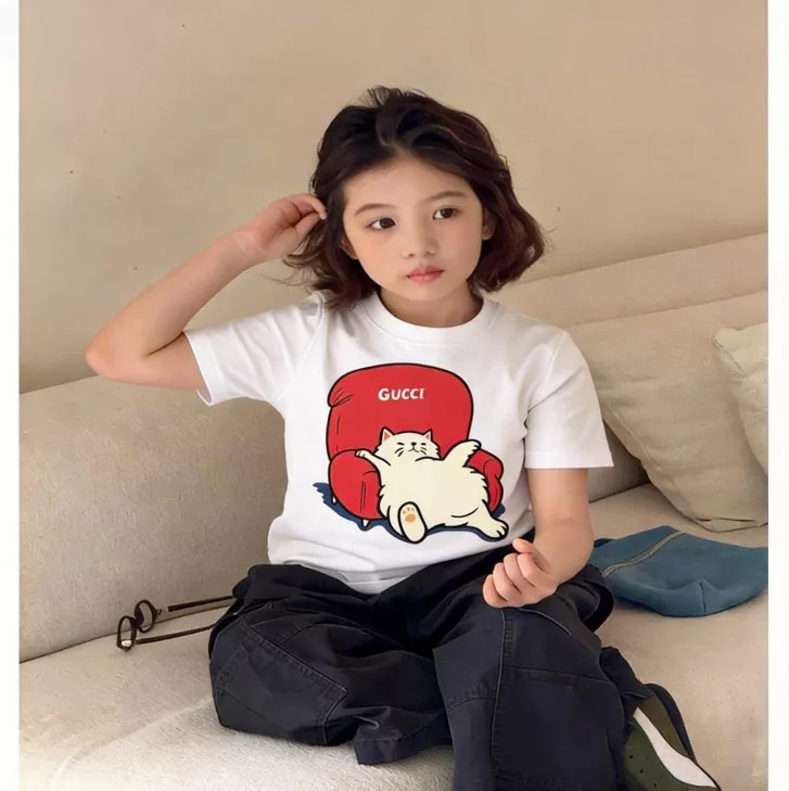 구찌 아동 고양이 프린트 반팔 상의 상세 이미지 10