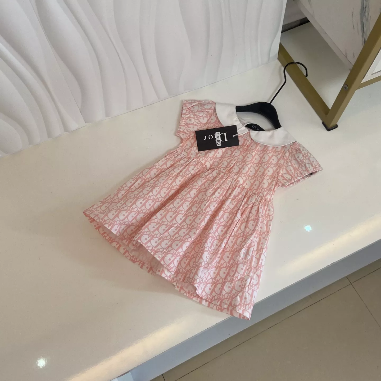 디올 키즈 올오버 패턴 배색 카라 원피스 상세 이미지 6