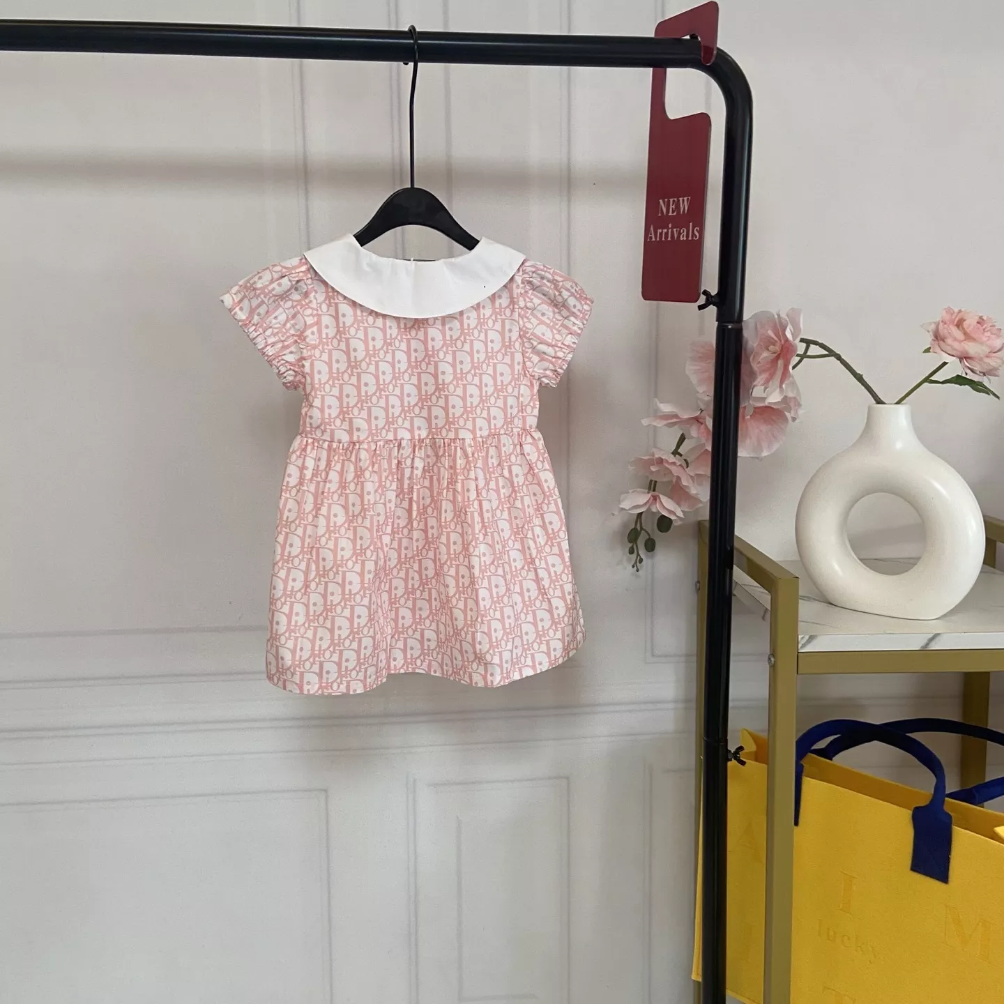 디올 키즈 올오버 패턴 배색 카라 원피스 상세 이미지 5
