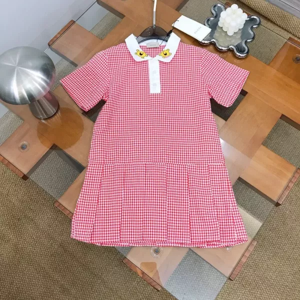 구찌 스마일 프린트 체크 카라 원피스