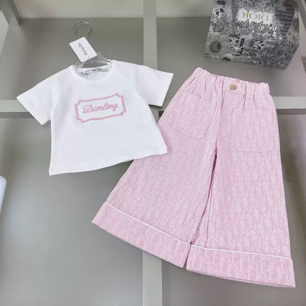 디올 아동 반소매 티셔츠 와이드 팬츠 세트