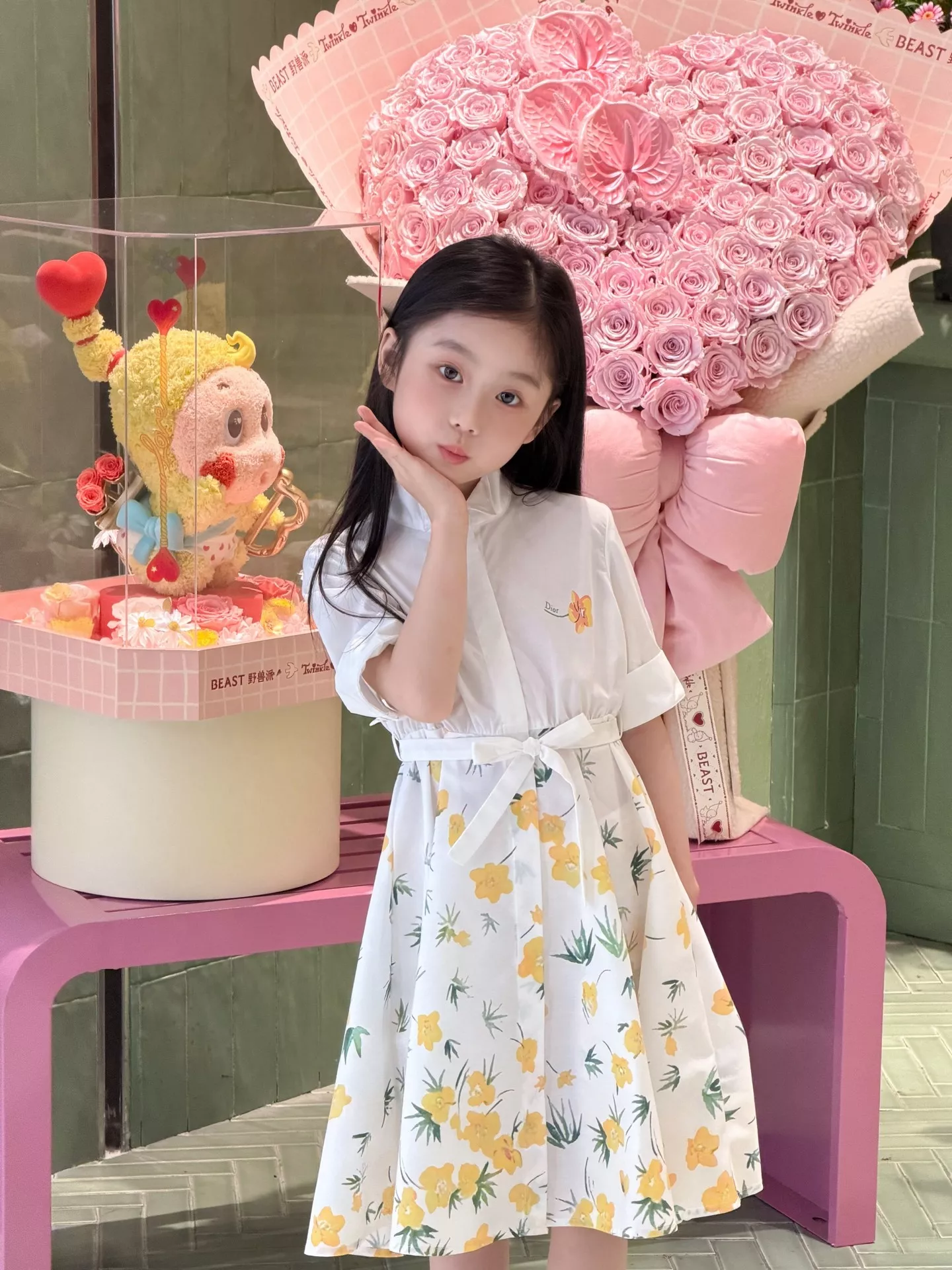 디올 플라워 프린트 벨트 원피스 상세 이미지 13