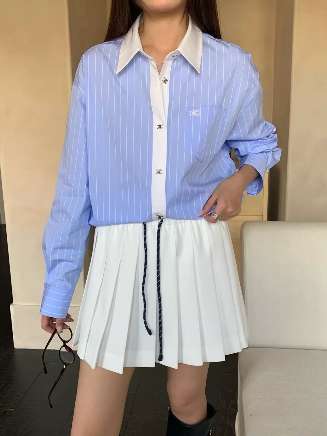 셀린느 스트라이프 배색 카라 셔츠 상세 이미지 12