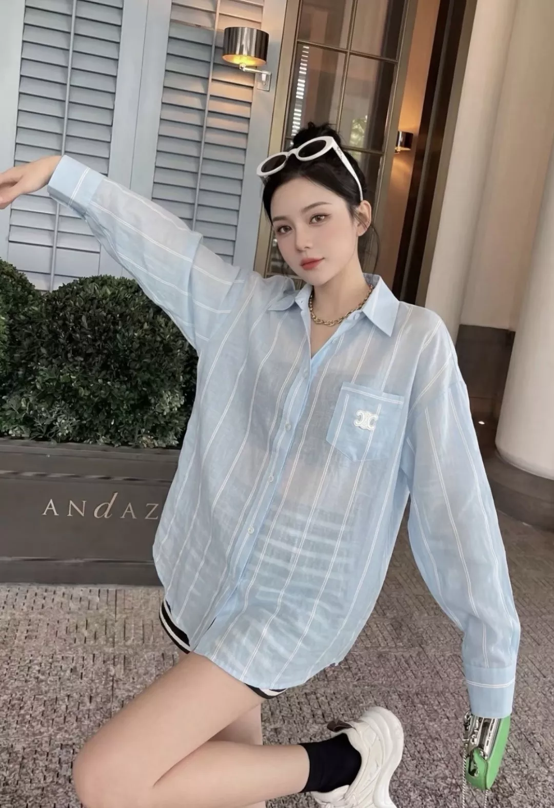 셀린느 스트라이프 시스루 루즈핏 셔츠 상세 이미지 11