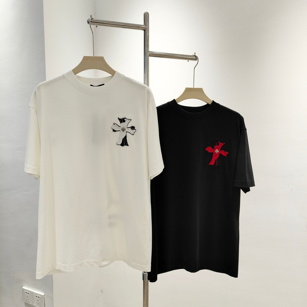 크롬하츠 크로스 패치 자수 반소매 티셔츠