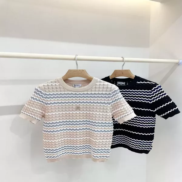 샤넬 물결 패턴 크로셰 니트 반소매