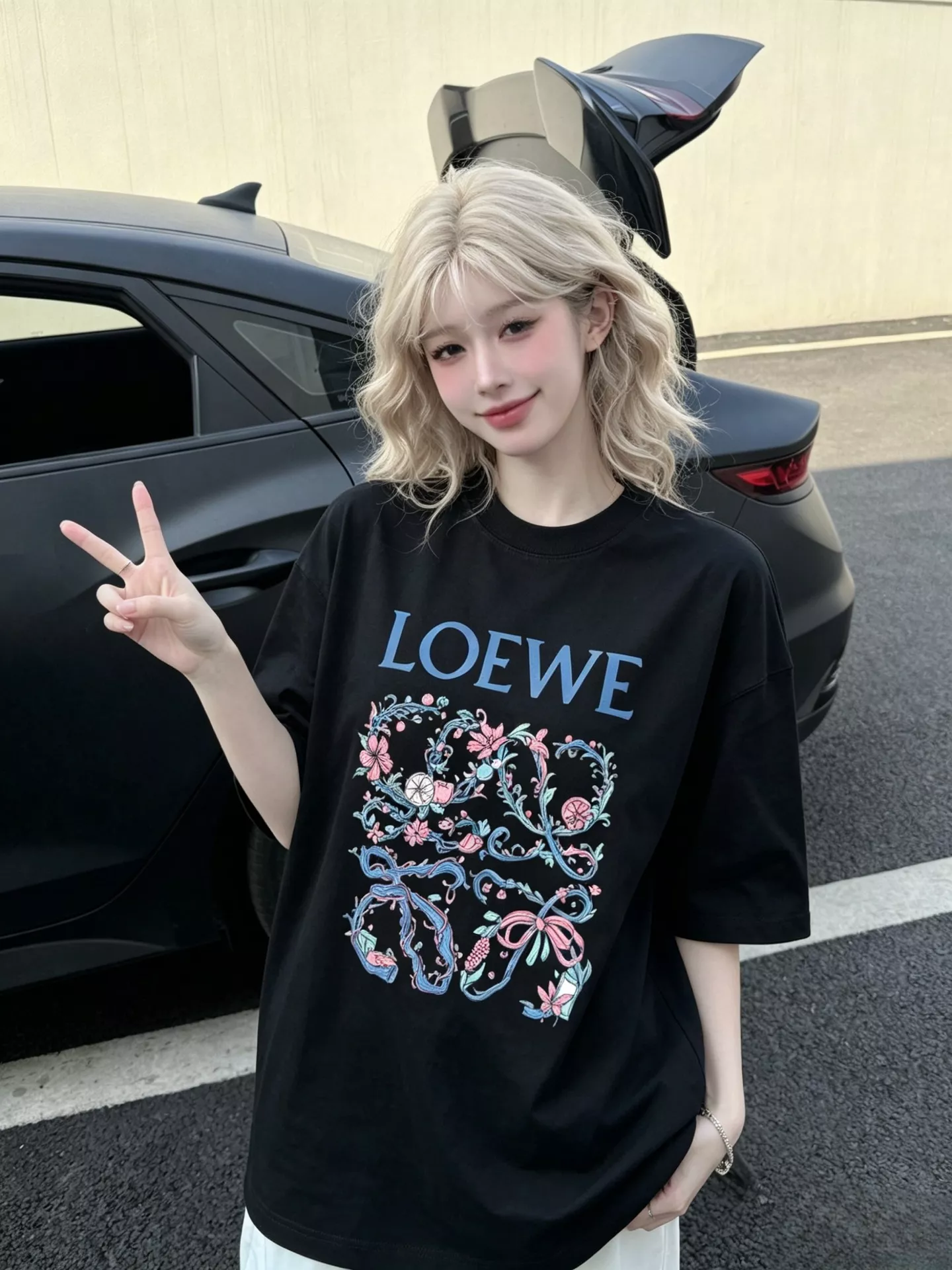 로에베 플라워 로고 프린트 반팔 티 상세 이미지 7