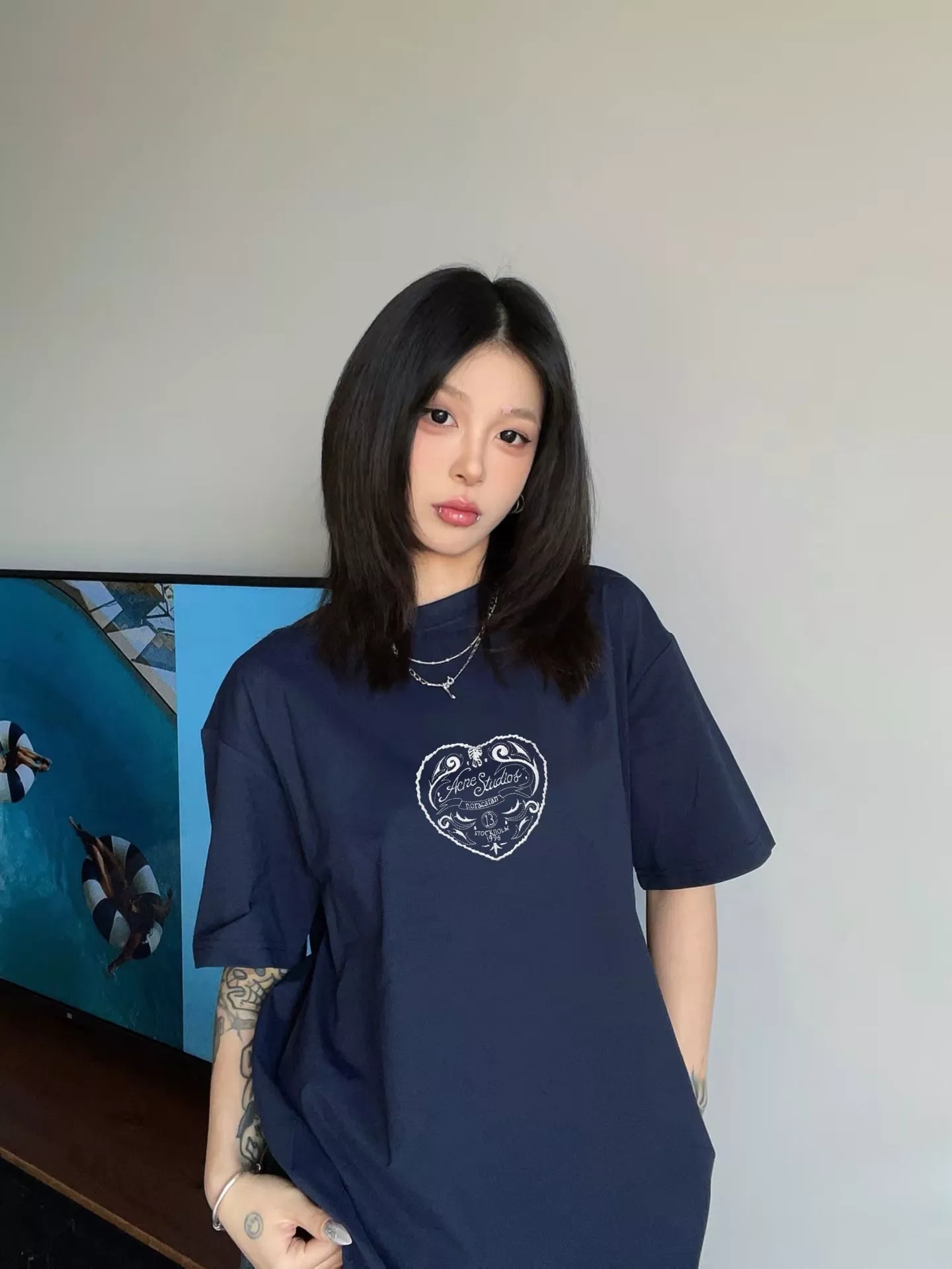 아크네스튜디오 하트 로고 자수 라운드 반팔 탑 상세 이미지 37