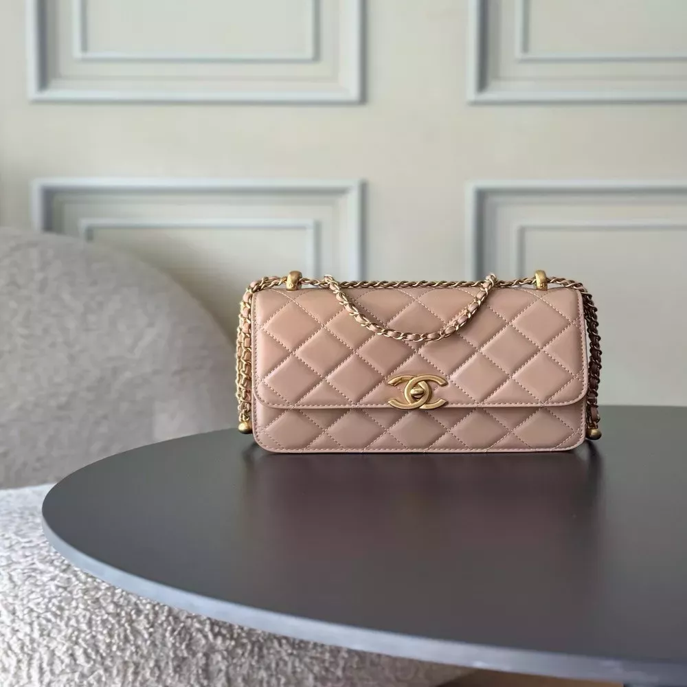 샤넬 더블 진주 장식 퀼팅 체인백