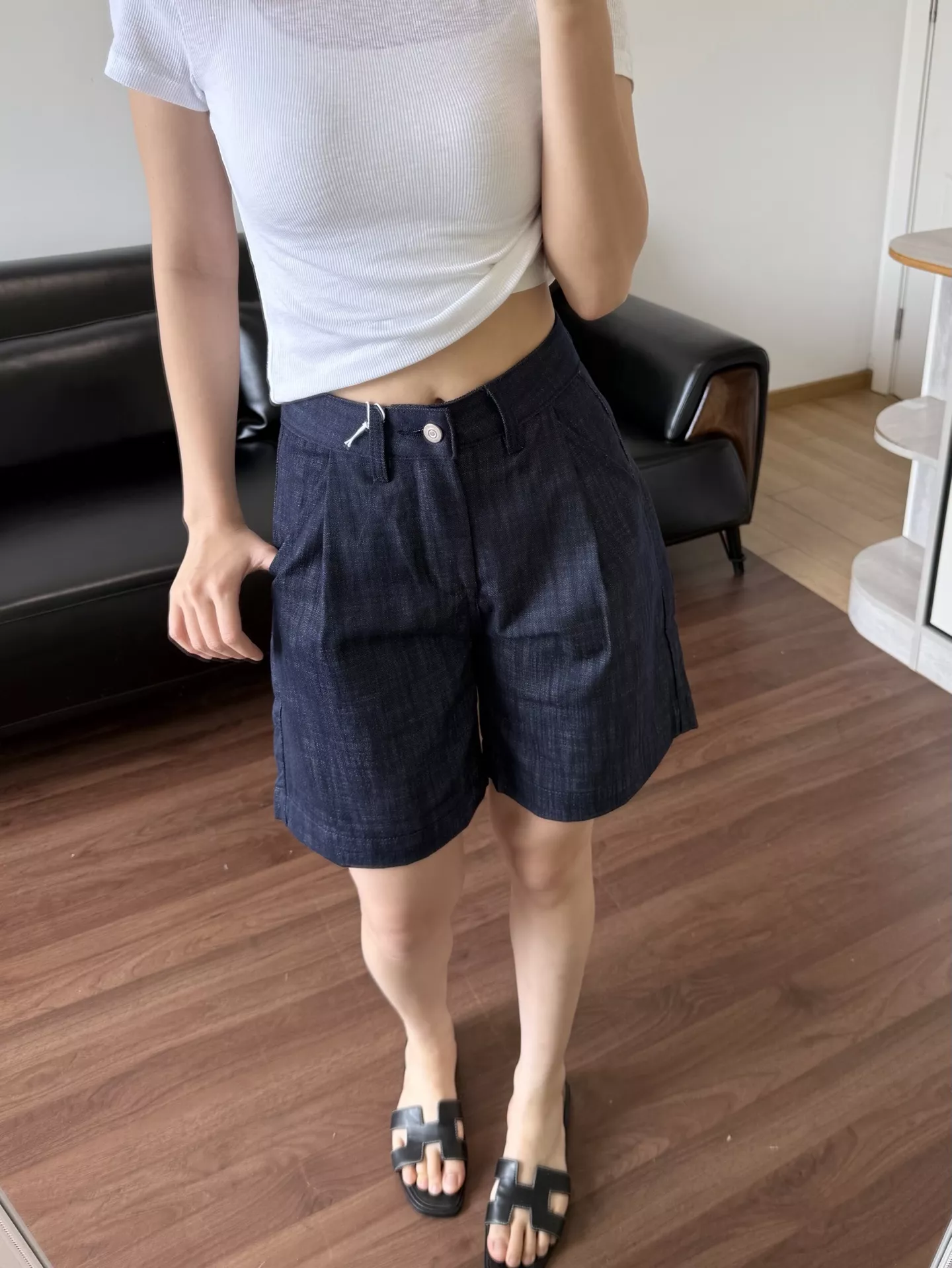 더로우 하이웨이스트 데님 중반바지 상세 이미지 32