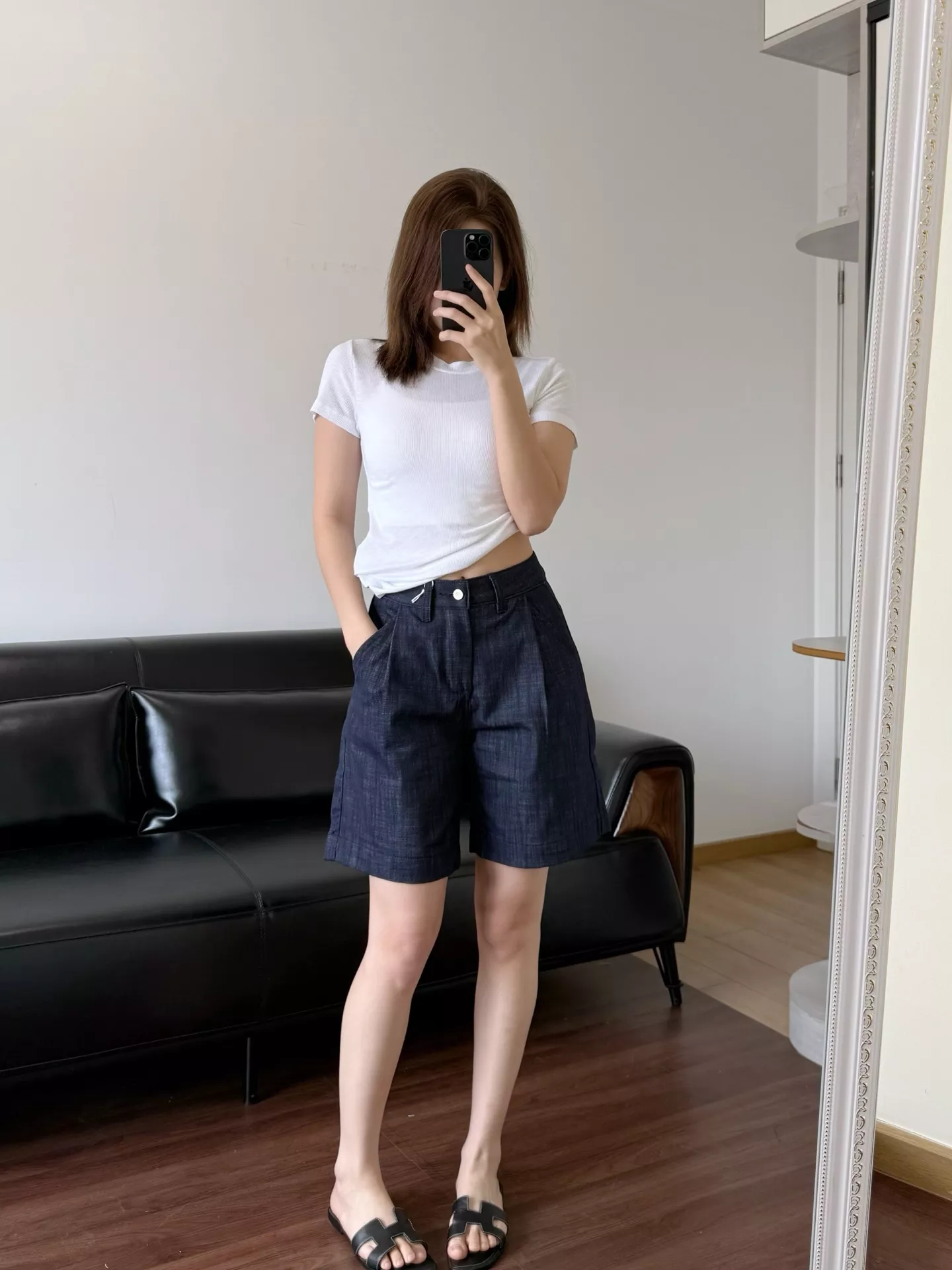 더로우 하이웨이스트 데님 중반바지 상세 이미지 30