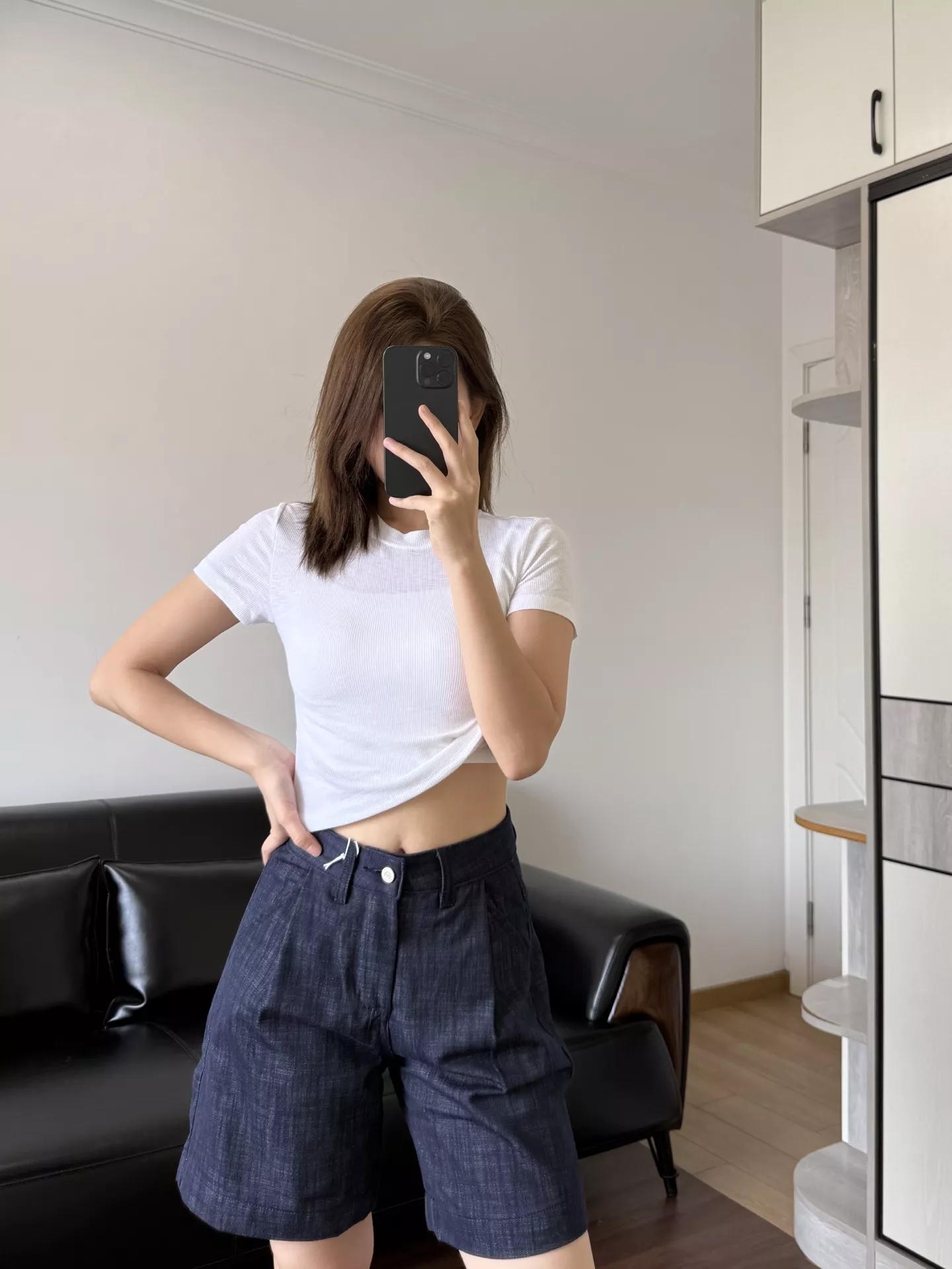 더로우 하이웨이스트 데님 중반바지 상세 이미지 35