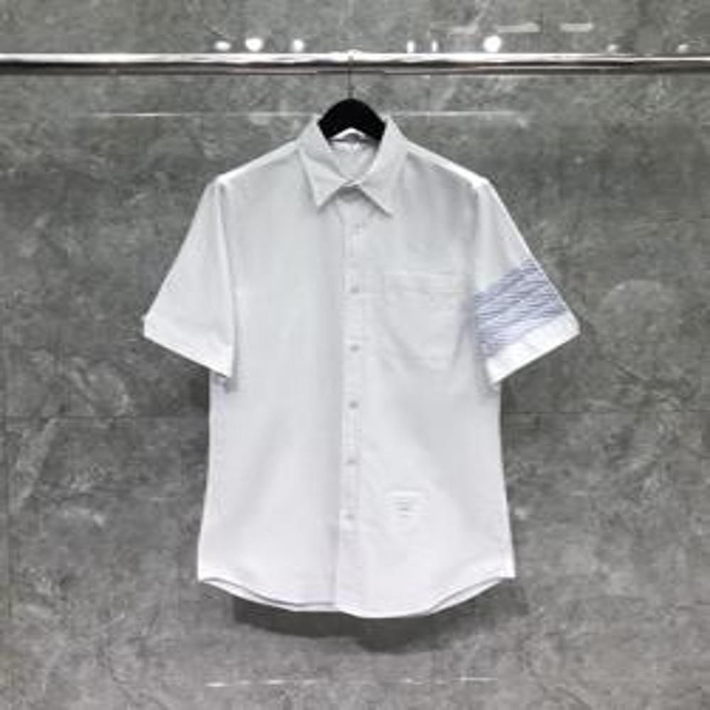 톰브라운 T07 블루 화이트 사선 스트라이프 반팔 셔츠
