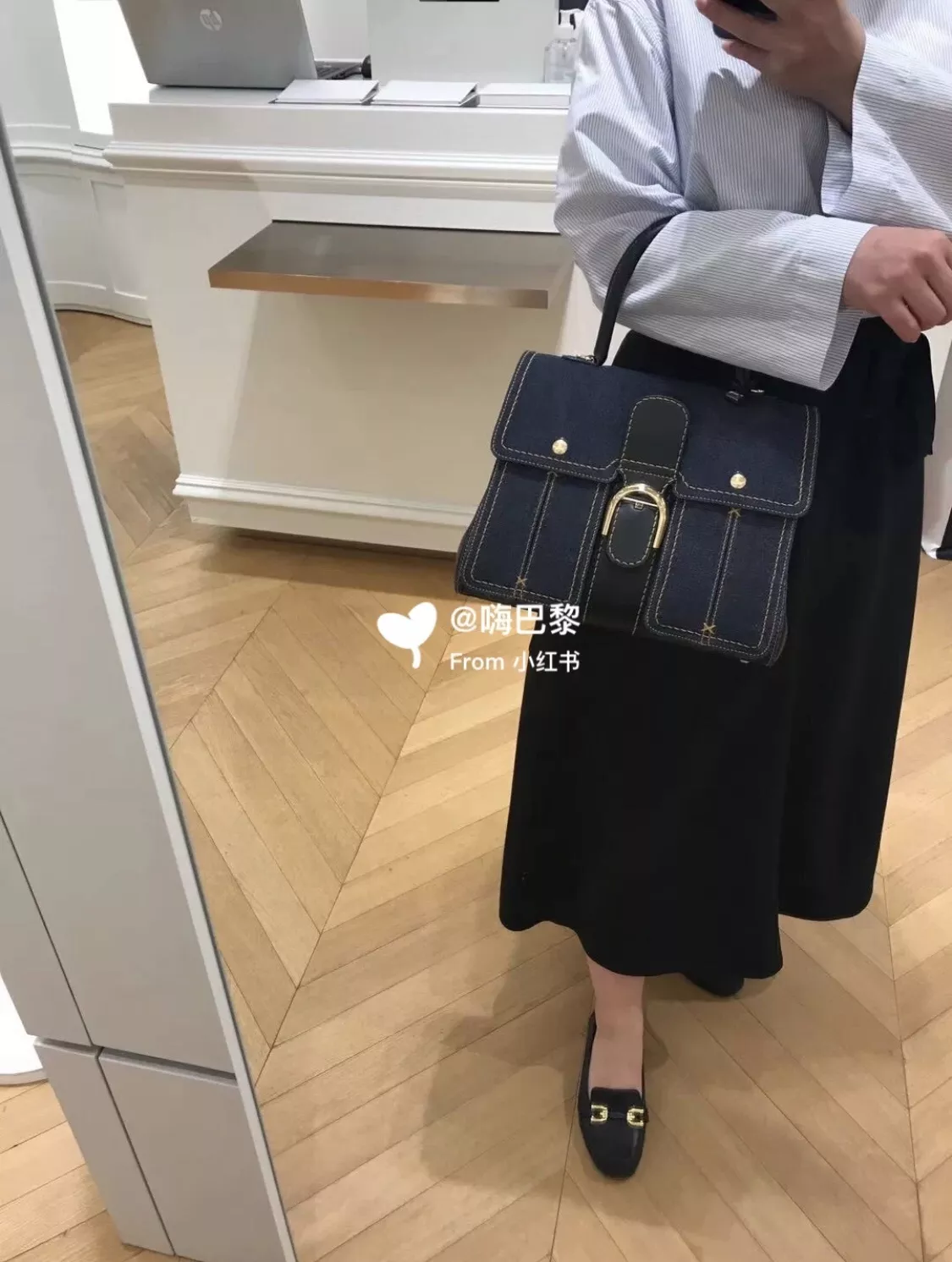델보 데님 포인트 핸들 백 상세 이미지 20