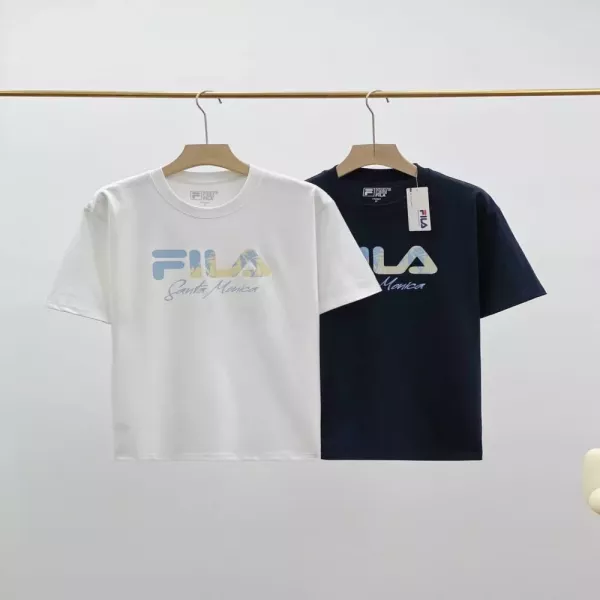 휠라 로고 프린트 코튼 라운드넥 티셔츠