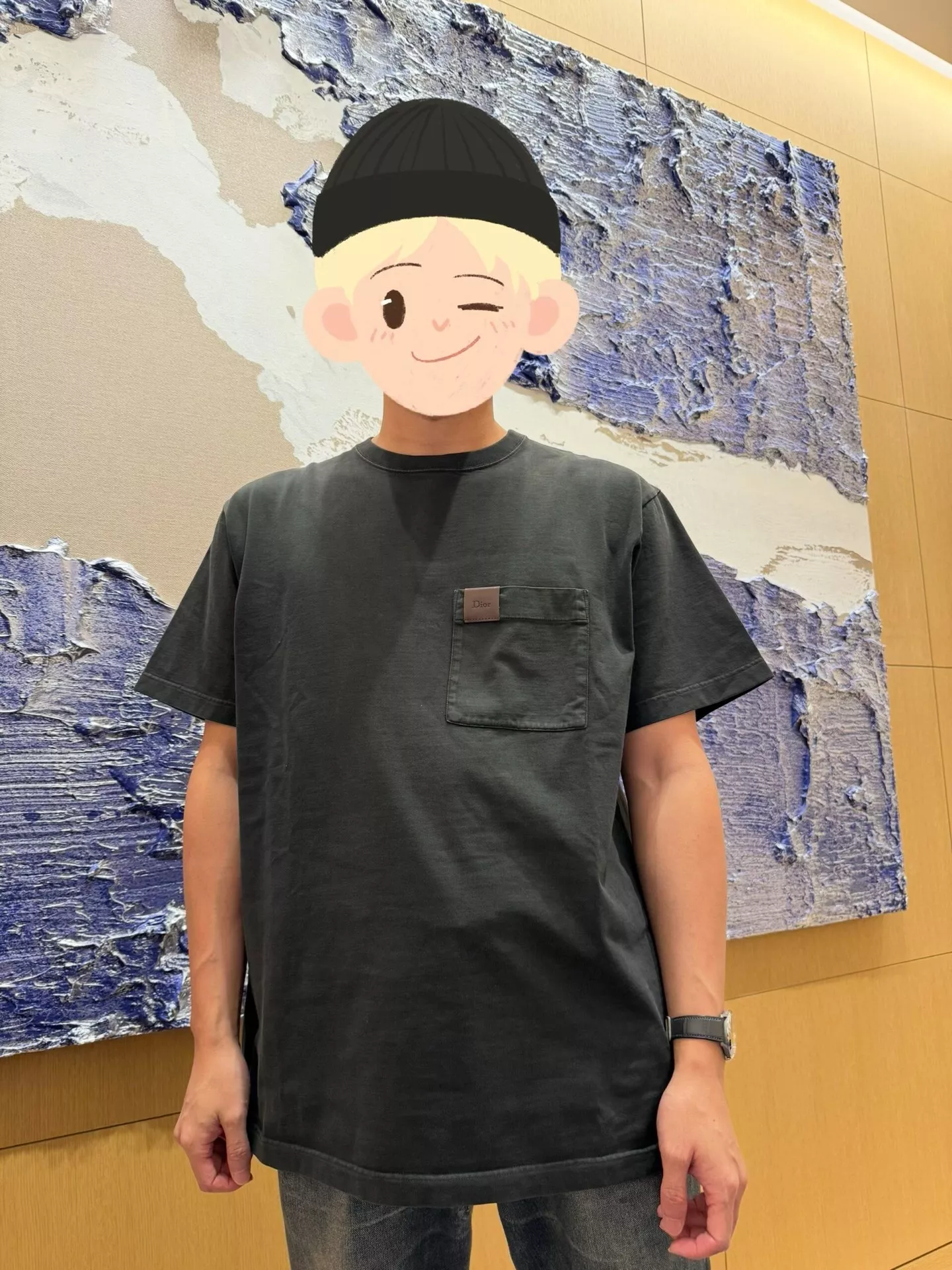 디올 포켓 가죽 패치 워싱 반소매 티 상세 이미지 18
