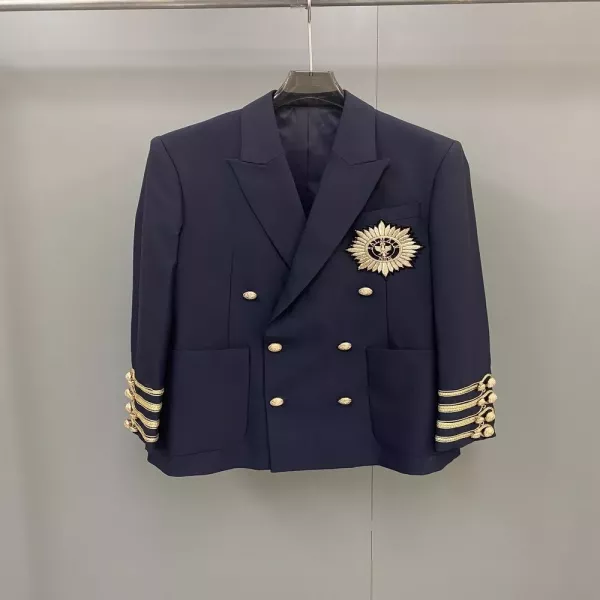 발망 더블 브레스티드 로고 장식 재킷