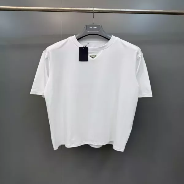 프라다 삼각 로고 포인트 반소매 탑
