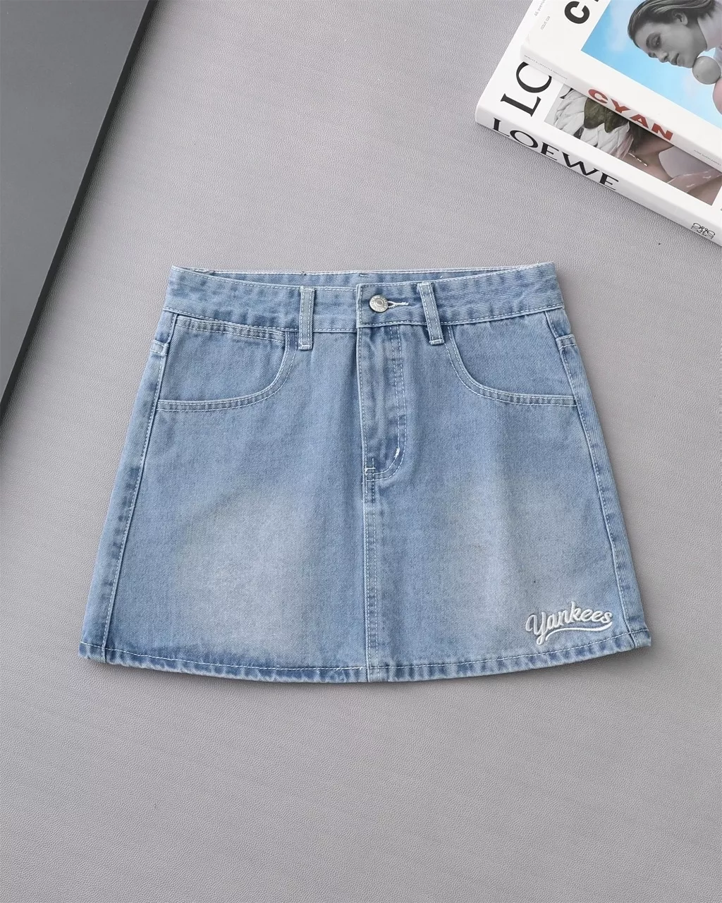 엠엘비 팀 로고 자수 워싱 데님 스커트 상세 이미지 4