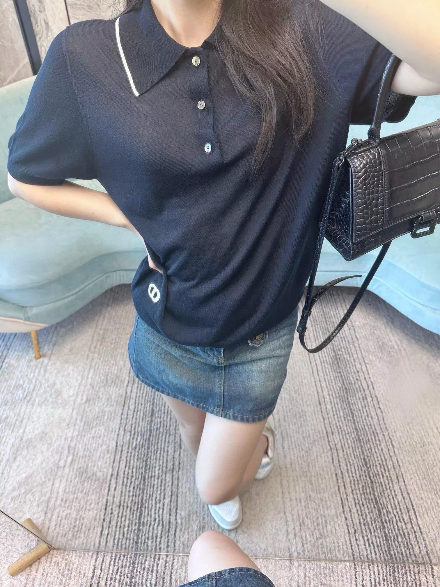 디올 로고 포인트 폴로 반소매 상의 상세 이미지 18