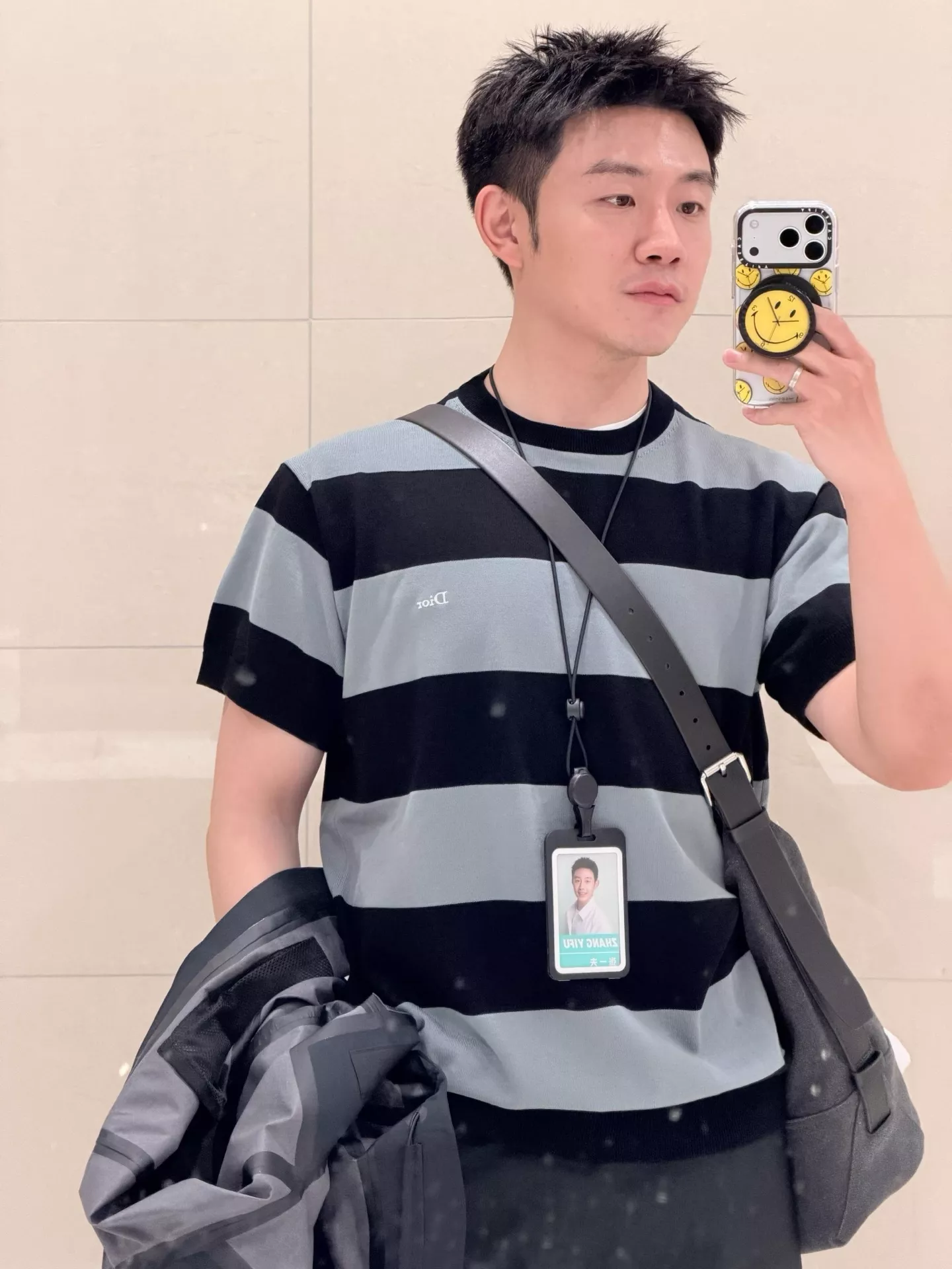 디올 오버핏 스트라이프 반소매 탑 상세 이미지 16