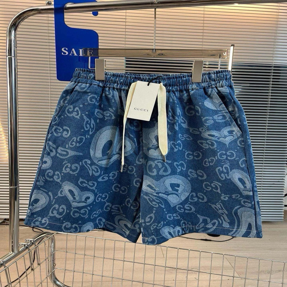구찌 레이저 프린트 와이드 데님 쇼츠