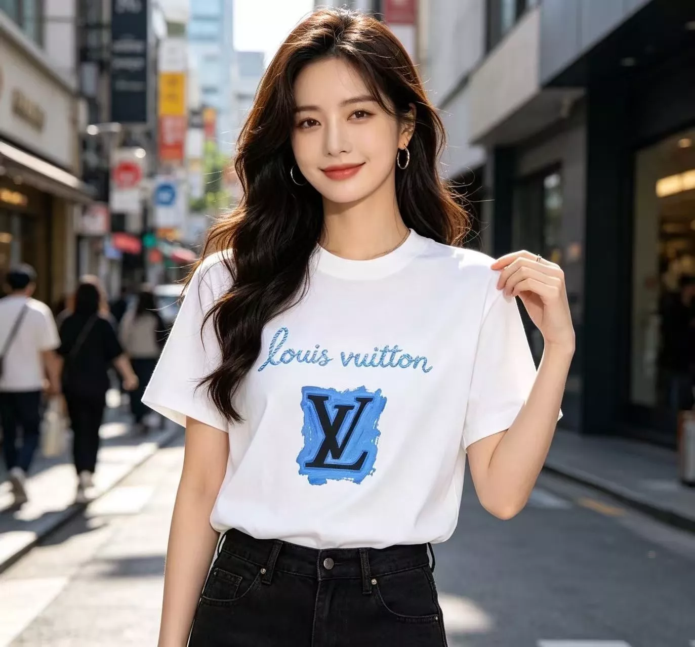 루이비통 블루 드로잉 로고 프린트 반팔 상세 이미지 15