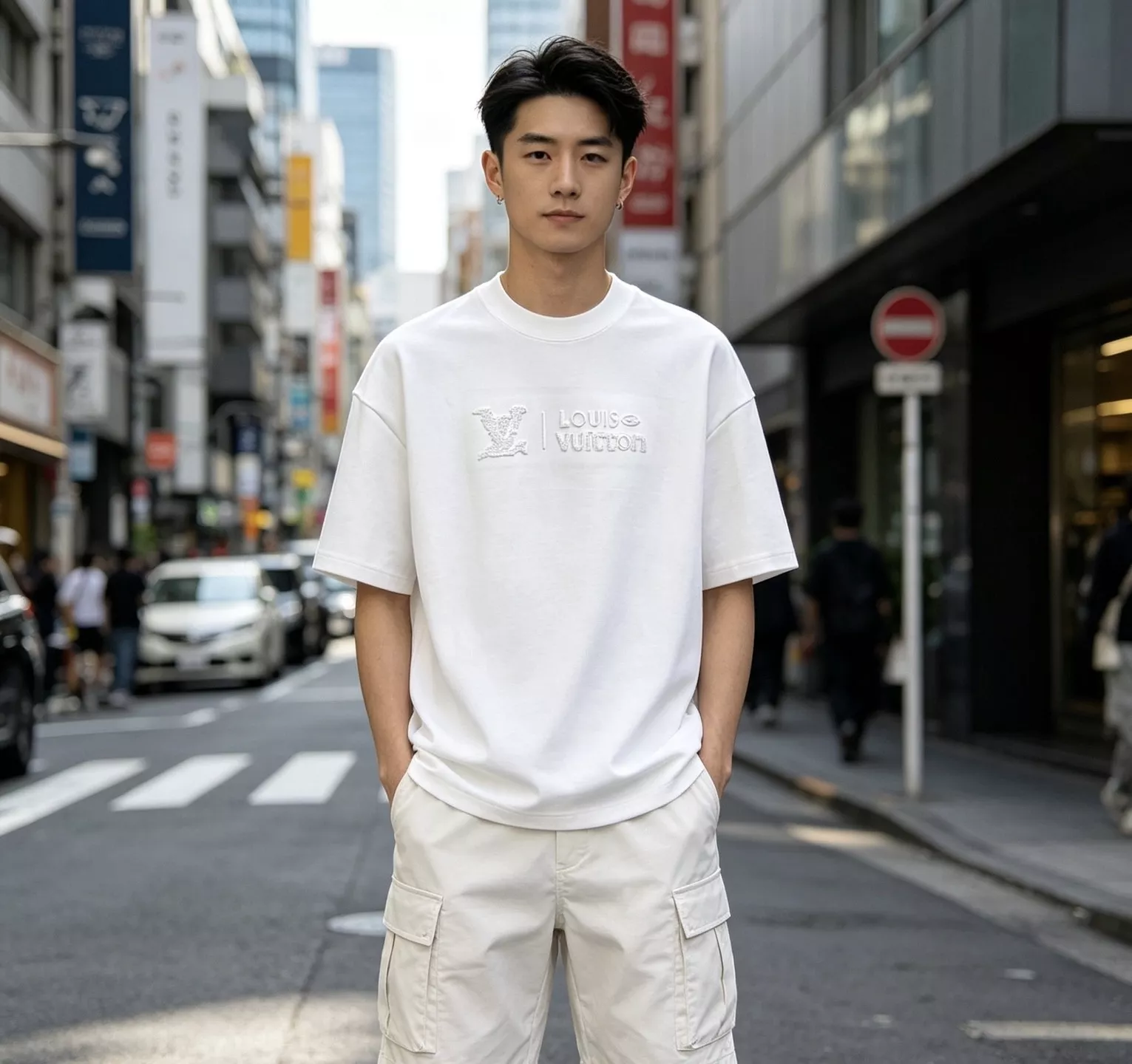 루이비통 후면 로고 자수 반소매 상의 상세 이미지 14