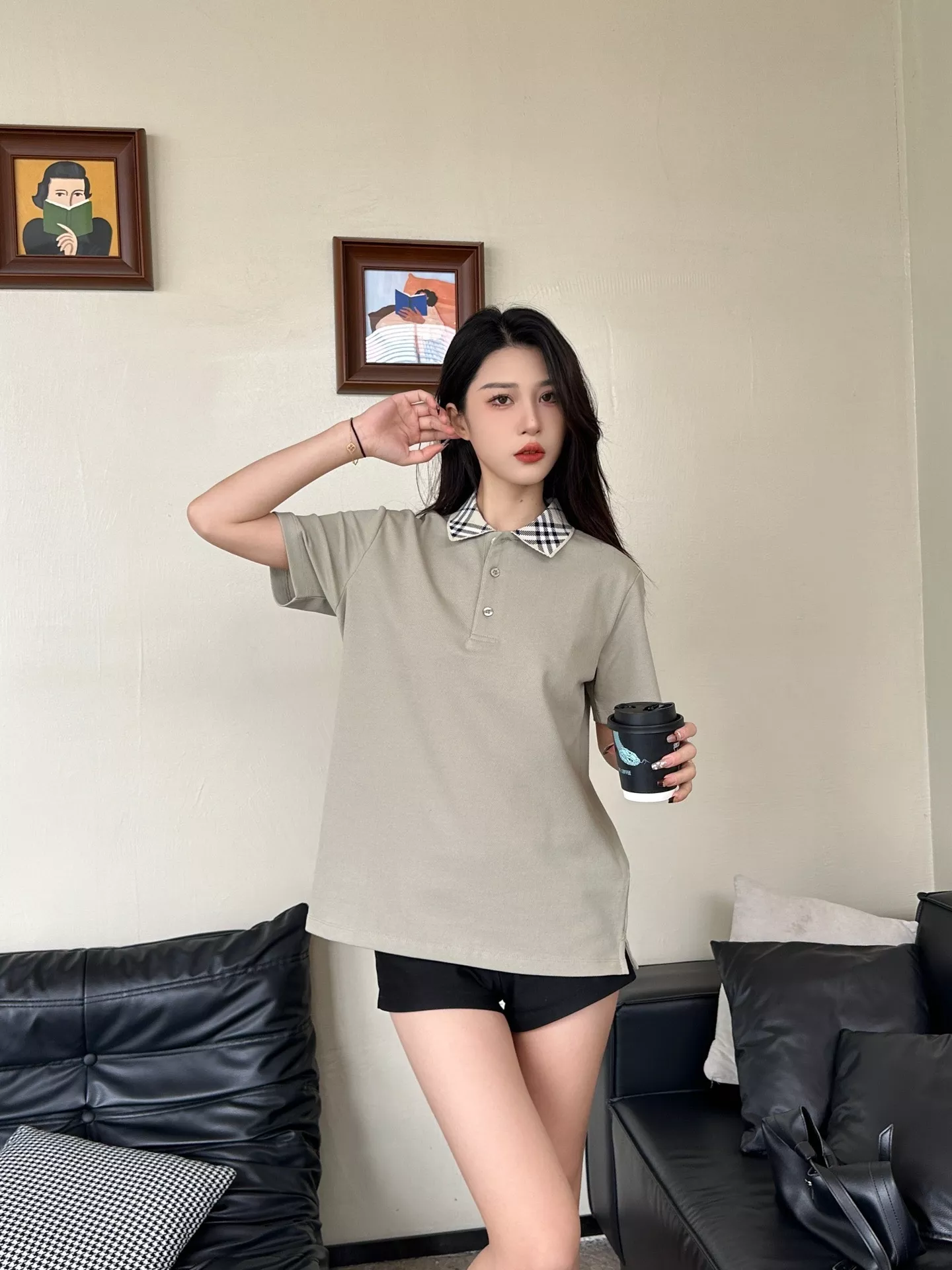 버버리 체크 카라 반소매 폴로 탑 상세 이미지 16