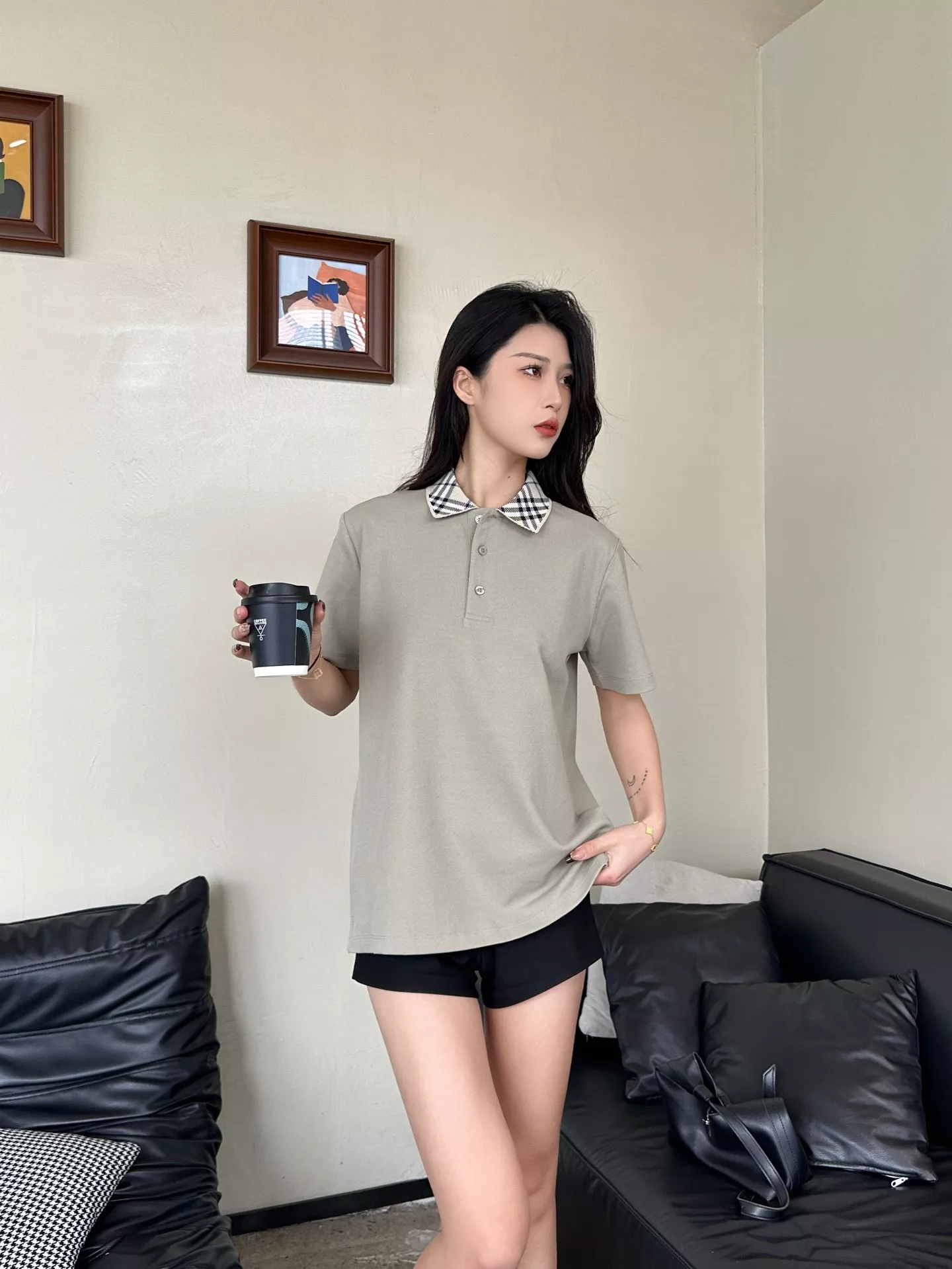 버버리 체크 카라 반소매 폴로 탑 상세 이미지 17