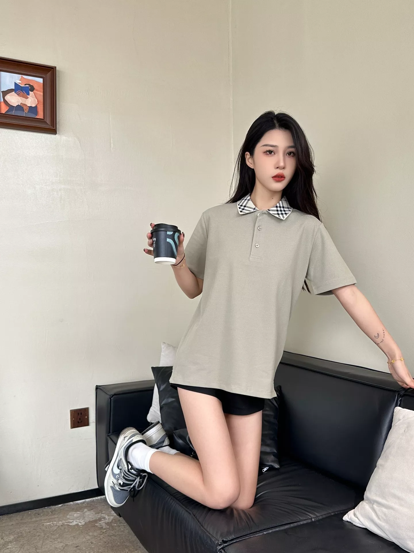 버버리 체크 카라 반소매 폴로 탑 상세 이미지 18