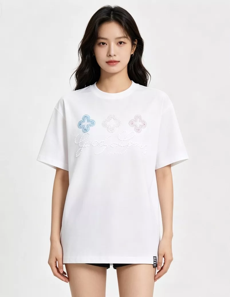굿브랜드 배색 플라워 로고 핫픽스 반소매 탑 상세 이미지 14