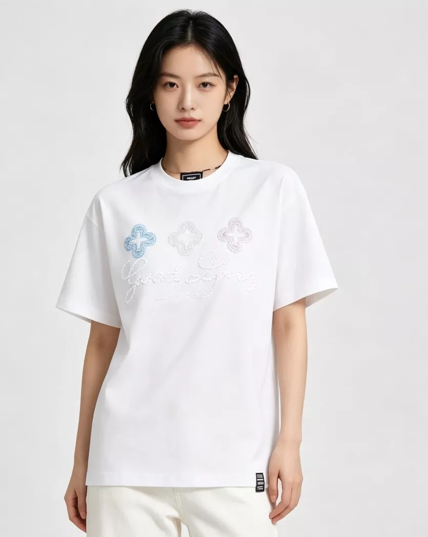 굿브랜드 배색 플라워 로고 핫픽스 반소매 탑 상세 이미지 13
