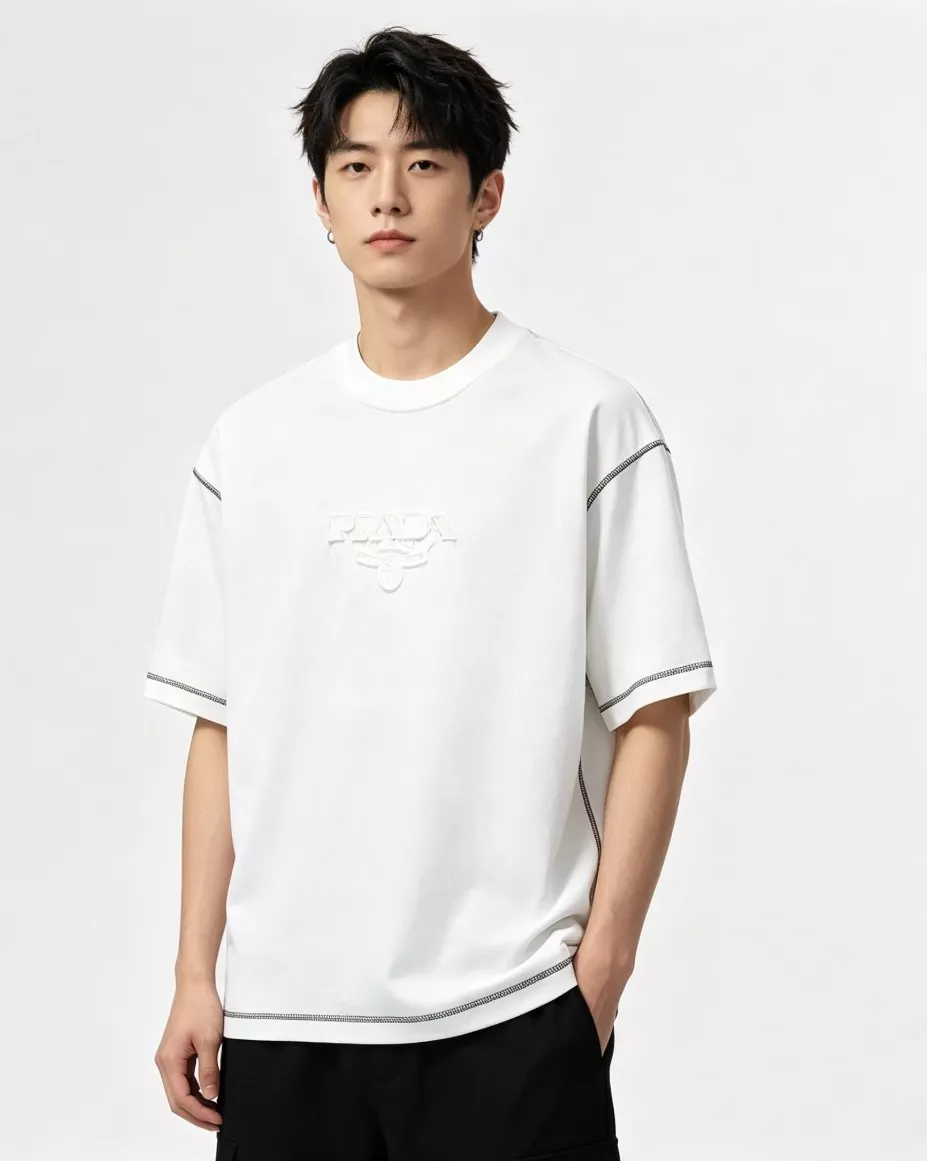 프라다 자수 로고 워싱 반팔 상의 상세 이미지 14