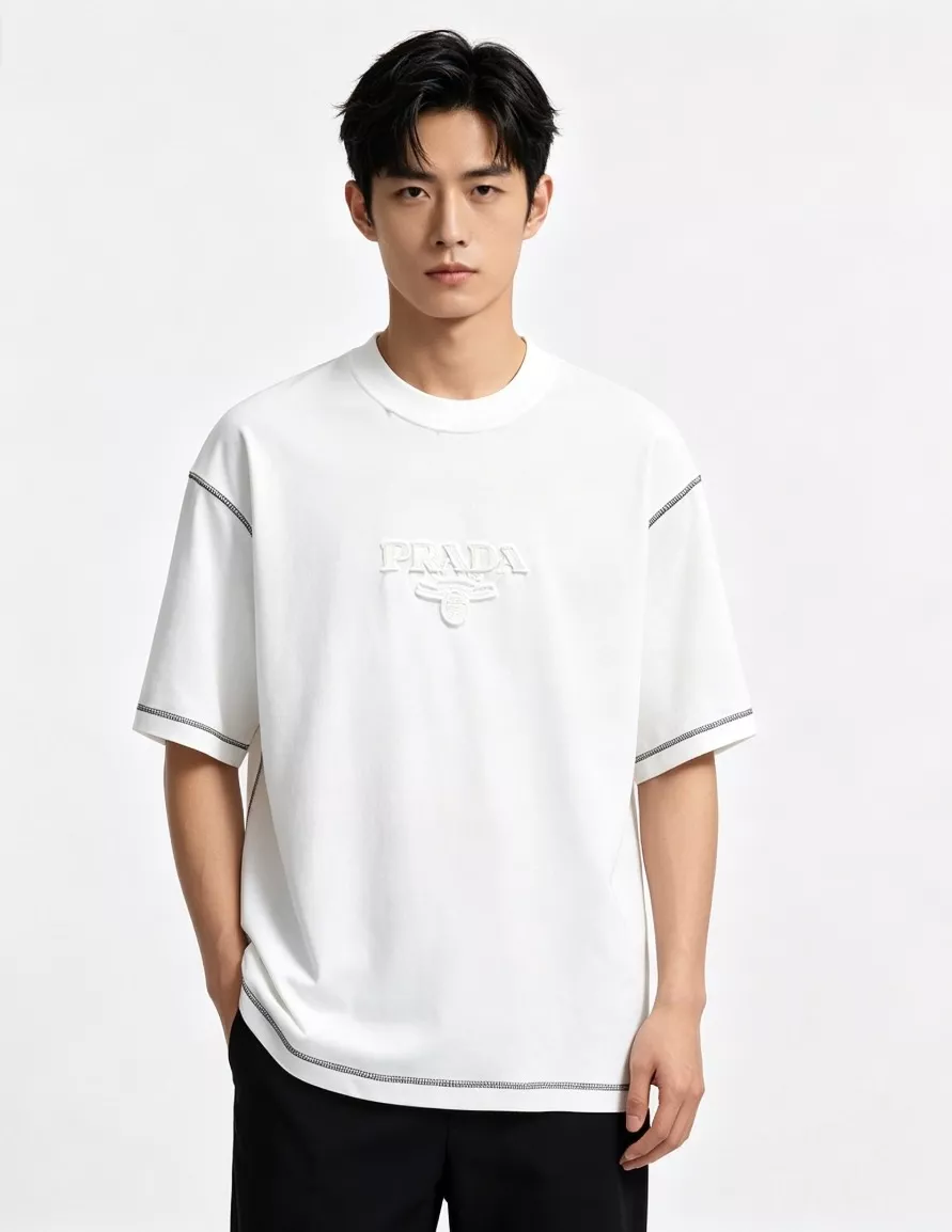 프라다 자수 로고 워싱 반팔 상의 상세 이미지 13
